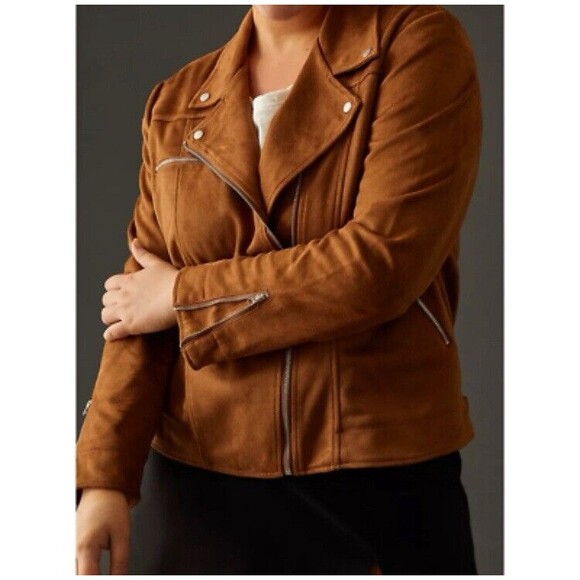 Anthropologie Faux Suede Brown Biker - Moto Jacket XS/P  New with Tags - Picture 1 of 8